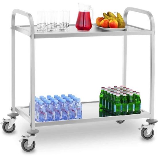 Royal Catering RCSW 2.2G Chariot De Service Inox 3 Plateaux – Desserte Roulante Restaurant Cantine 240 Kg