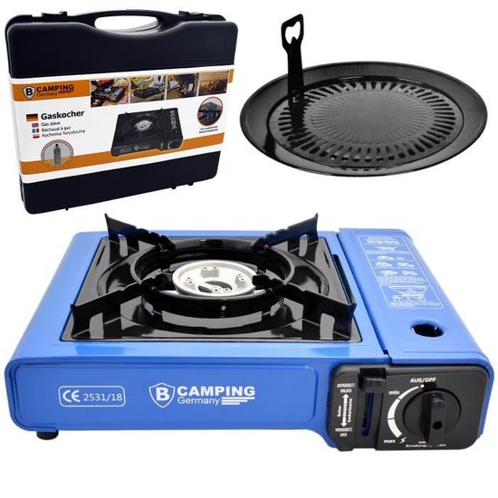 Réchaud à gaz de camping bleu max. 2,1 kW cartouches gaz butane plaque pour grill cuisinière à gaz camping jardin fêtes