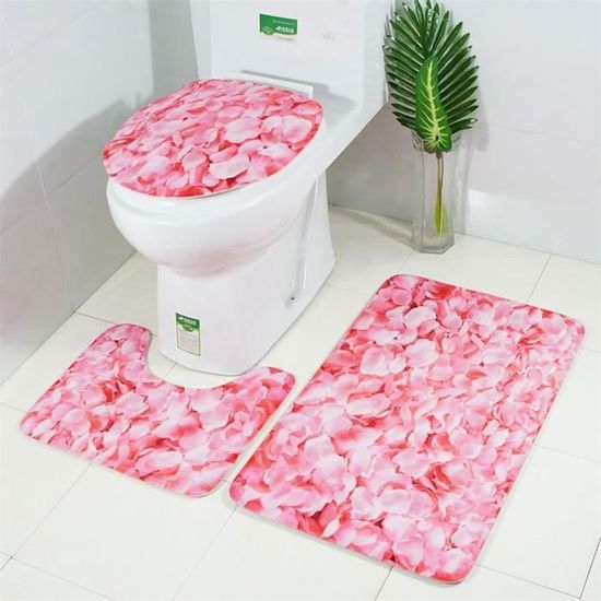 Abattant Wc,2021 Rose pétale série imprimé toilette tapis de sol trois pièces salle de bain Slip tapis ensemble livraison - Type B