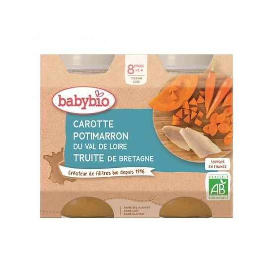 Petits Pots Babybio Carotte Potimarron Truite - 2x200g - Bio - 8+ Mois - Lot De 6 - Sans Gluten