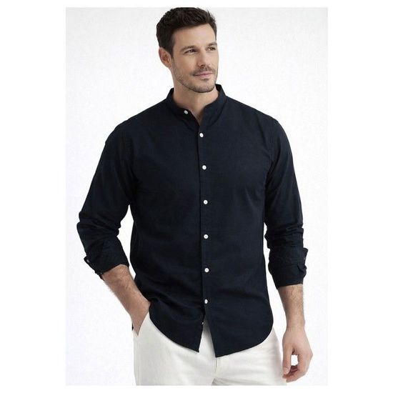 Chemise Scotch & Soda Col Mao Bleu Marine - Manches Longues - Coton Regular Fit - Poches Poitrine - Neuf Avec étiquettes
