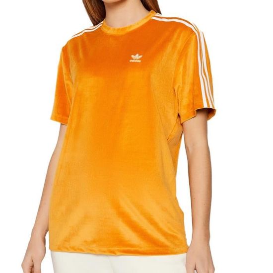 T shirt Femme Adidas Originals Velours Orange Manches Courtes Logo Brode