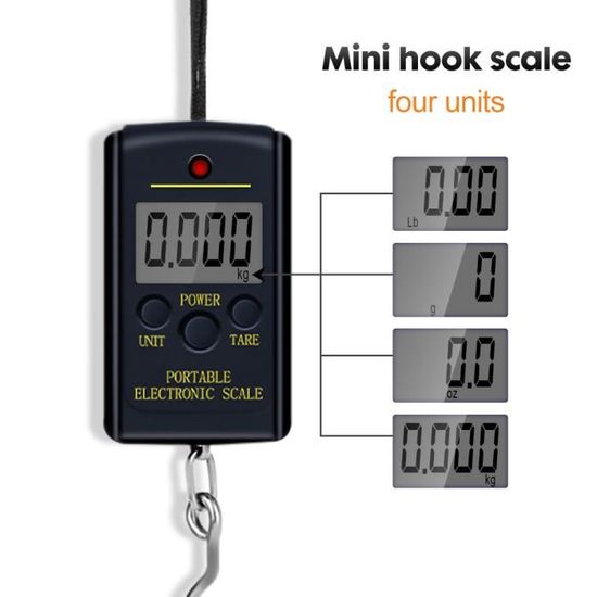Balance électronique à Crochet Portable 50kg - Précision 10g - Unités Kg/lb/oz - Pour Bagages, Pêche, Maison - 14