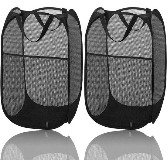 Lot De 2 Paniers à Linge SONGMICS 110L - Corbeilles Pliable Avec Poignées Transport - Noir D’Encre