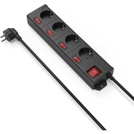 Prise multiple blanche avec interrupteur - 4 x 16 A - 1,5 m et protect