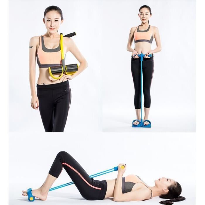 avec bandes de résistance en latex + poignées, Exercices Bras Epaules Abdos Jambes Chevilles, Renforcement Musculaire (Jaune)