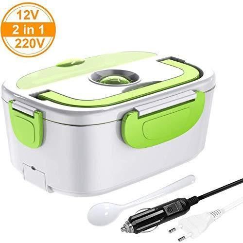 ERAY Boîte Chauffante Repas, 2 en 1 Lunch Box Chauffante Electrique 220V 12V 1.5L en Acier Inoxydable Amovible, Convient pour
