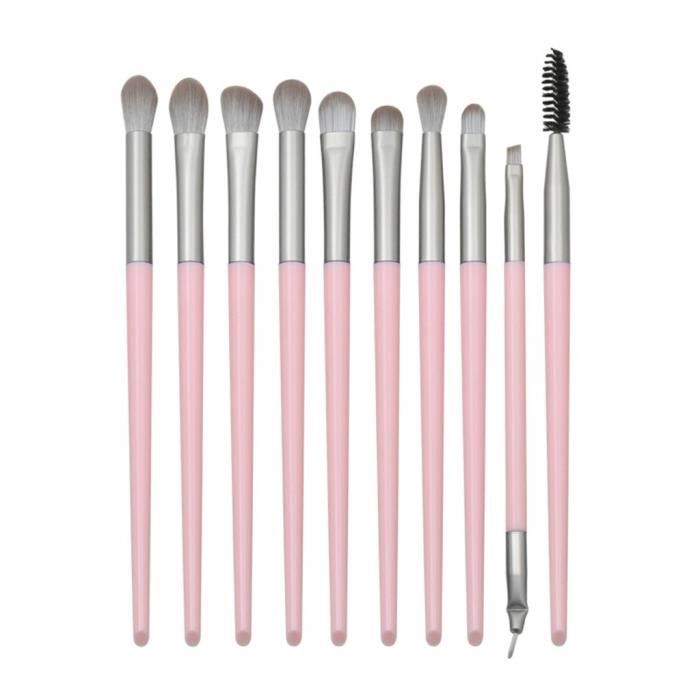 Pinceaux de maquillage 10 pièces en cuir poignée en plastique poudre pinceau pour les yeux ensemble de 2