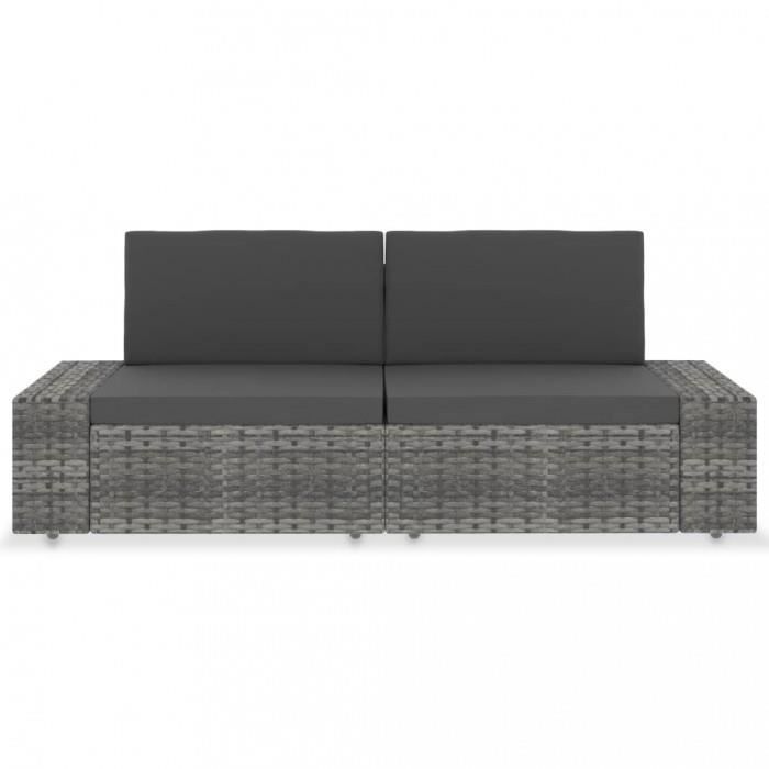 Elements pour canapes modulables de jardin Canape sectionnel 2 places Resine tressee Gris