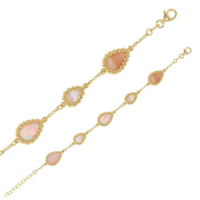 Jouailla - Bracelet MADRE PERLA gouttes perlées argent 925-1000 doré avec nacre blanche et rose (318128235D)