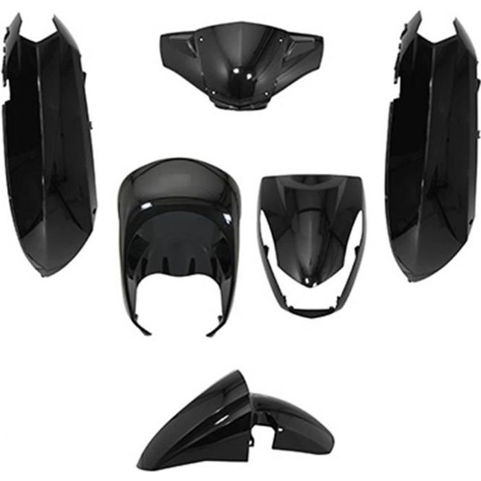 KIT CARROSSERIE CARROSSERIE-CARENAGE SCOOT ADAPTABLE PEUGEOT 50 KISBEE NOIR BRILLANT (KIT 6 PIECES)