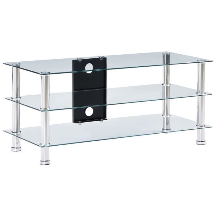 Meuble Télévision - Meuble de salon MEUBLE HI-FI Meuble TV contemporain Transparent 90 x 40 x 40 cm Verre trempé