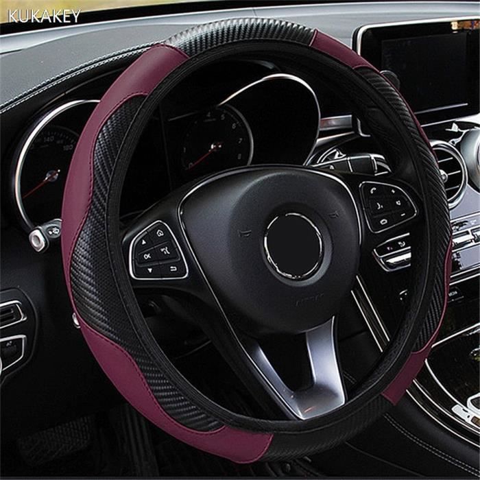 Couvre volant,Housse de volant de voiture en cuir, antidérapante et Anti poussière, universelle, pour Peugeot 108 206 - Type Wine