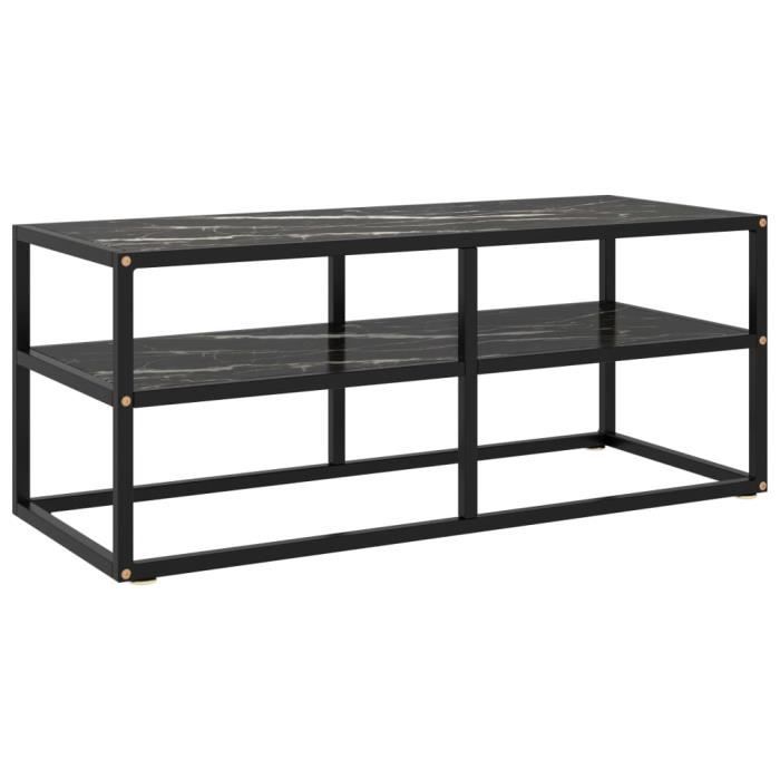 PET Meuble TV noir avec verre marbre noir 100x40x40 cm