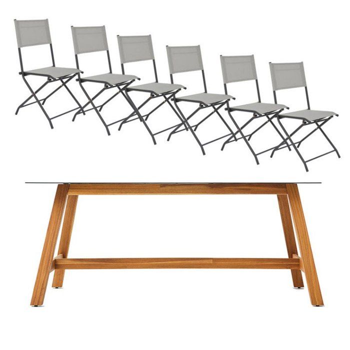 Ensemble table chaise de jardin - BOCARNEA - Table en verre effet mosaique - 180 x 90 x 75 cm - Lot de 6 chaises