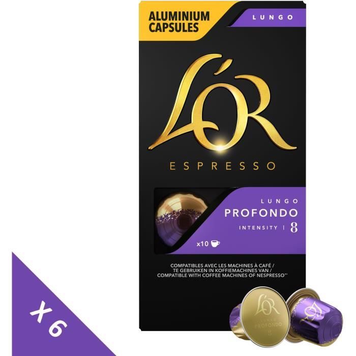 Lot de 6 - Café Capsules L’Or Espresso Lungo Profondo x10, en aluminium compatibles Nespresso