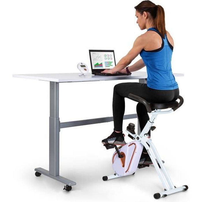 Vélo d'appartement - Capital Sports Azura Desk Bike - Masse du volant d'inertie : 7,5 kg - Pour bureau ou à domicile - Blanc