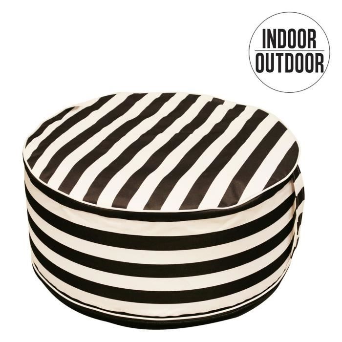 THE HOME DECO FACTORY Pouf Gonflable Raye M6 - Blanc et Noir