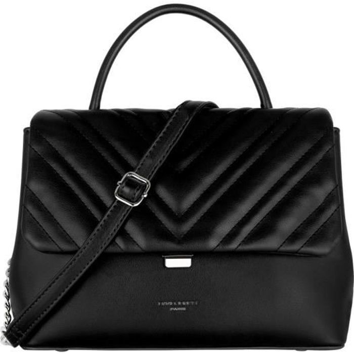 David Jones - Sac Bandoulière Matelassé Chevron Femme - Sac à Main Simili Cuir Porté Epaule - Besace Cartable Chaînes Mode - Noir