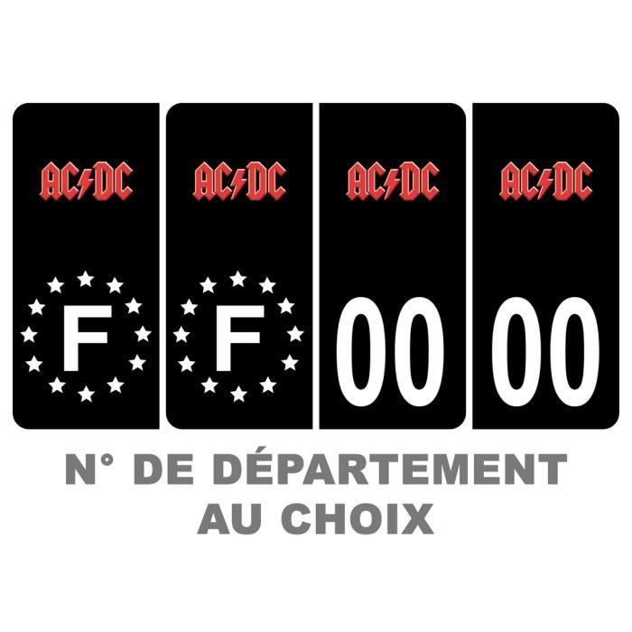 Pack 2 paires Autocollant Stickers Plaque d'immatriculation Prenium ACDC Noir - Numéro Personnalisé