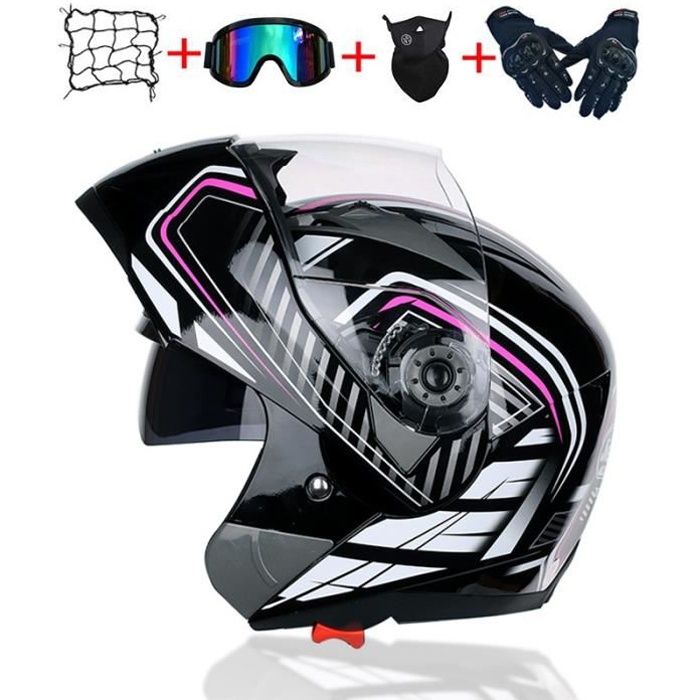 Casque Moto Modulable Intégral Homme Double Visière Casque Scooter Femme Adulte Double Visière Cadeaux 4 Pièces