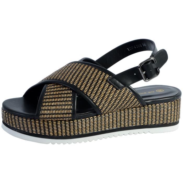 Sandales The Divine Factory TDF4108 Noir Rafia Femme