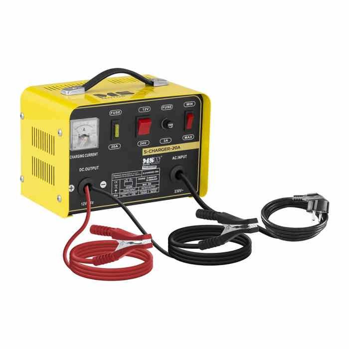 Chargeur de batterie voiture MSW S-CHARGER-20A (12/24V ampérage charge 8/12A pour les batteries de 12-200Ah)