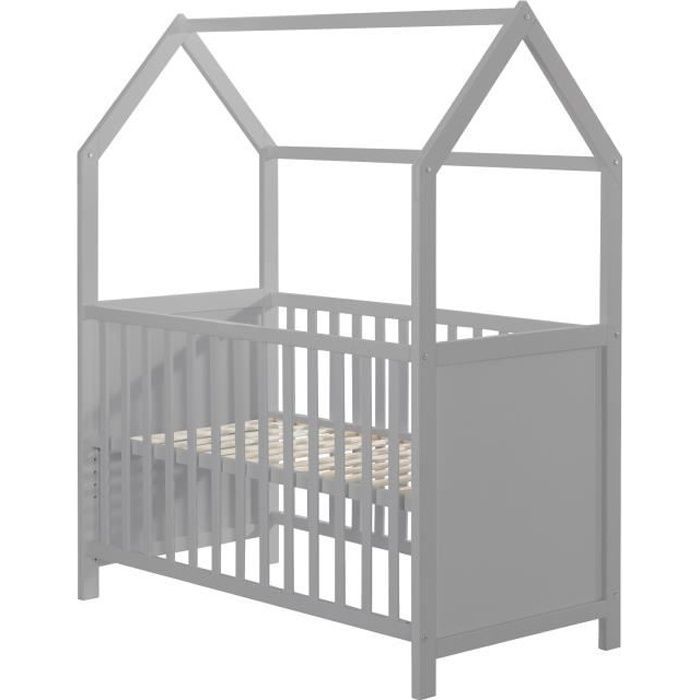 ROBA Lit cabane 60x120 cm, certifié FSC, lit bébé et berceau cododo, gris, réglable en 3 directions, convertible
