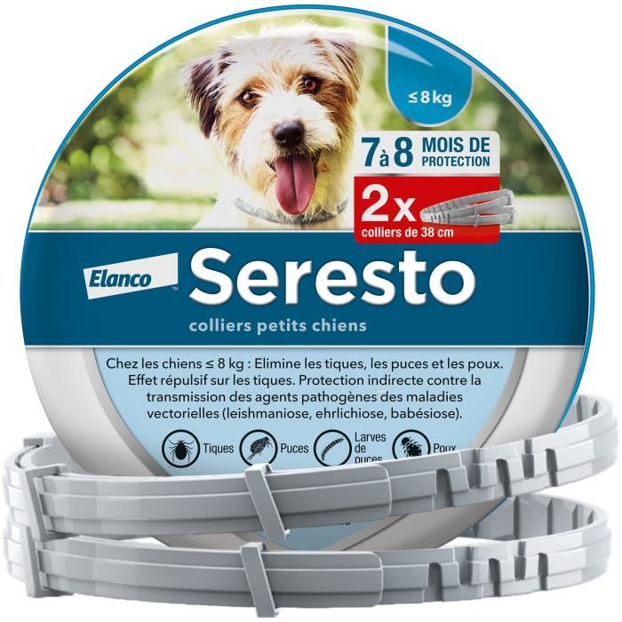 Seresto® Chien – Collier Anti-Puces et Anti-Tiques pour Petits Chiens – Moins de 8KG – 2 Colliers