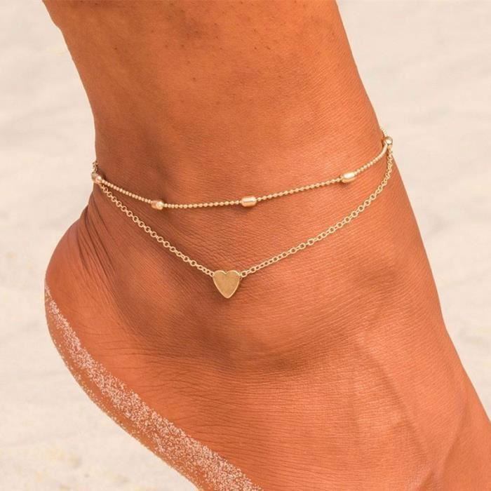 SHOP-STORY - Bracelet double chaine pour cheville - Doré