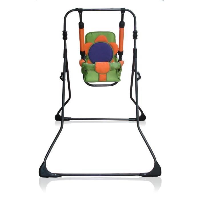 Balancelle berceau transat chaise haute 12m+ bébé enfant - Samba Plus 4en1 - Orange et Verte / Cadre noir. Orange Et Verte / Cadre