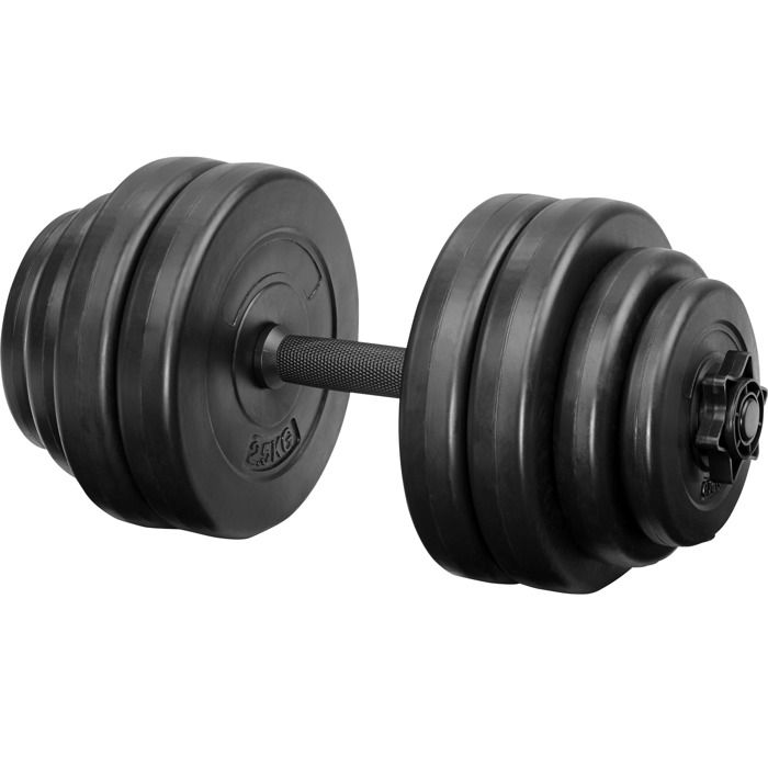 TECTAKE 1 Haltère Court en Acier 46 cm et 8 Disques en Plastique 2 x 0,75 kg + 2 x 1,25 kg + 4 x 2,5 kg Noir