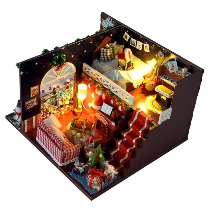 DIY LED Maison de poupées 22 x 20,5 x 13,7 cm Miniature Moderne - Lumière LED Pour Cadeau D'enfant