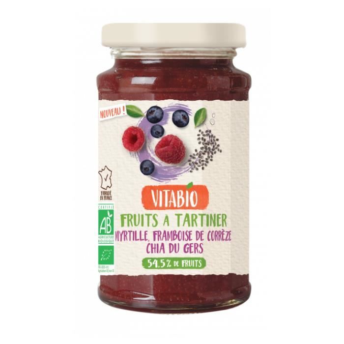 Fruits à tartiner myrtille framboise chia 290gr - Vitabio