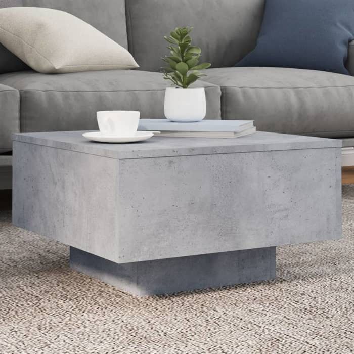 vidaXL Table Basse avec Lumières LED Table dAppoint Bout de Canapé Meuble de Salon Salle de Séjour Moderne Gris Béton 836577