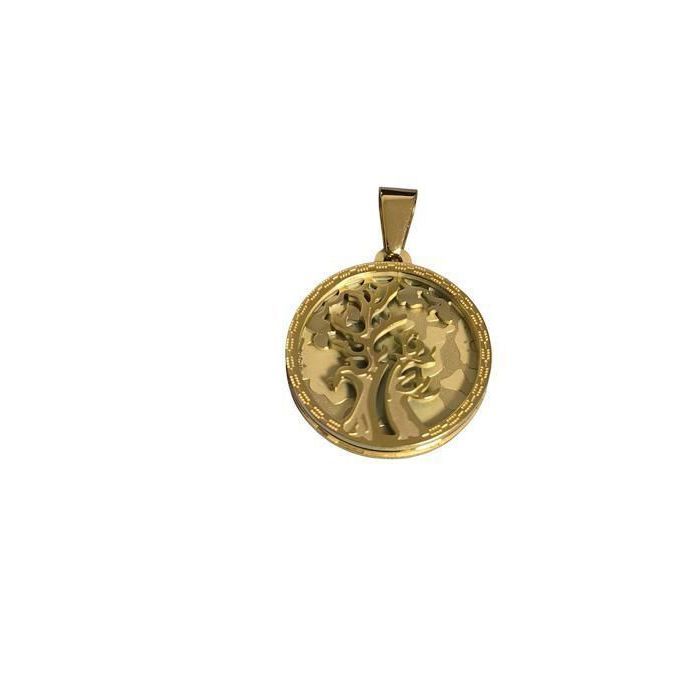 Collier en plaqué or chaîne avec pendentif rond arbre de vie empierré multicolore 40+5cm