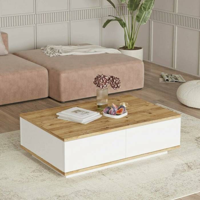 Table basse Dnastasi - Dmora - Mélamine - Chêne Blanc 90x65.8h28.6 cm Table basse Dnastasi - Dmora - Mélamine - Chêne Blanc 90x65.8h28.6 cm