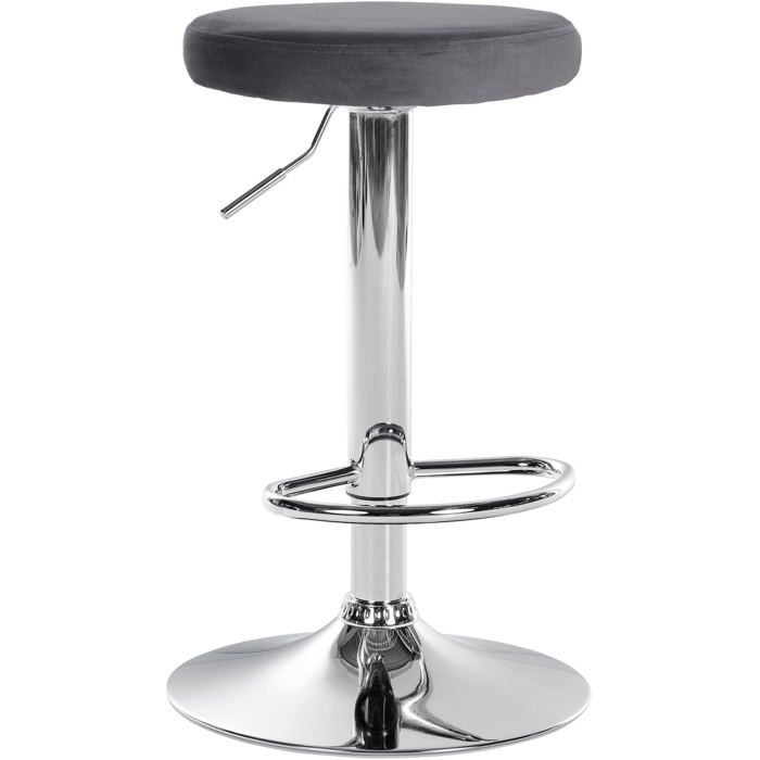 Tabouret de bar x1 design simple hauteur reglable revêtement en velours gris fonce pieds en metal aspect chrome 10_0005348 Tabouret de bar x1 design simple hauteur reglable revêtement en velours gris fonce pieds en metal aspect chrome 10_0005348