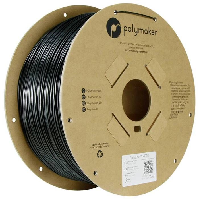 Polymaker PB01043 Filament PETG résiste à la chaleur résistance élevée à la traction 1.75 mm 3000 g noir PolyLite™ 1 p