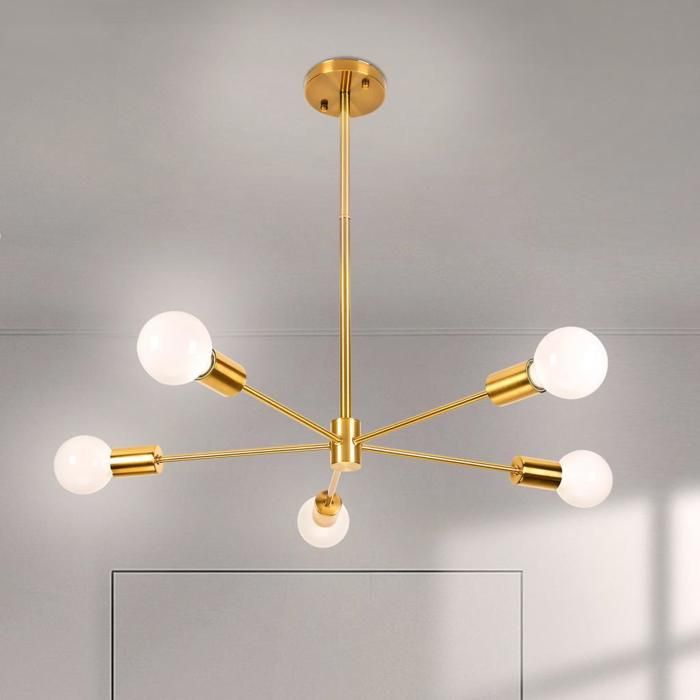 WOTTES Plafonnier Industriel 5 têtes - Vintage Luminaire en Métal Cuivre - Rétro Lustre Plafonnier pour Salon Cuisine Bar Chambre
