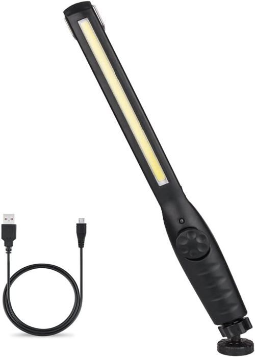 Lampe de Travail USB Rechargeable Lampe dinspection COB Lampe de Poche avec Base dAimant et Crochet à Suspendre-A