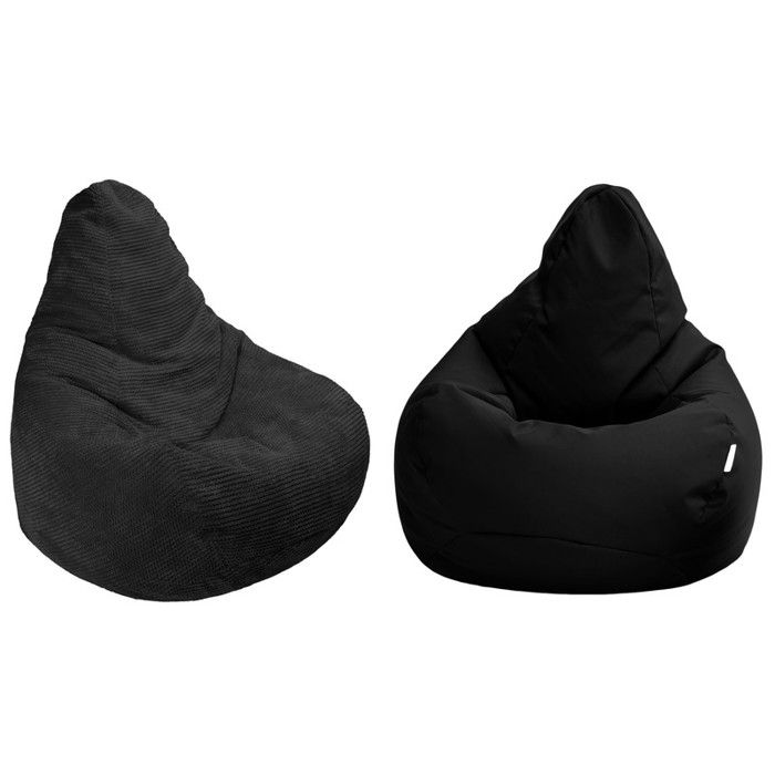 Fauteuil pouf de jeu pour le adultes - 2pc Pouf poire à dossier haut - Pouf chaise pour salon - Noir