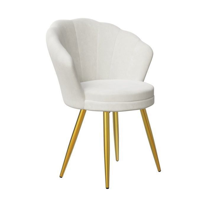 Fauteuil en Velours - Lvhcmfohm - Fauteuil Coquillage avec Dossier Rembourré - Pieds en Métal - 64x43x80cm - Blanc