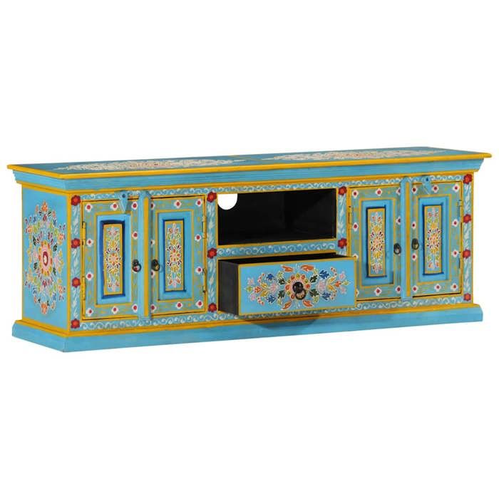KENNETH@ Meuble TV - Rangement sophistiqué - faciles à nettoyer - bleu 110x30x40 cm bois massif de manguier CL8751103