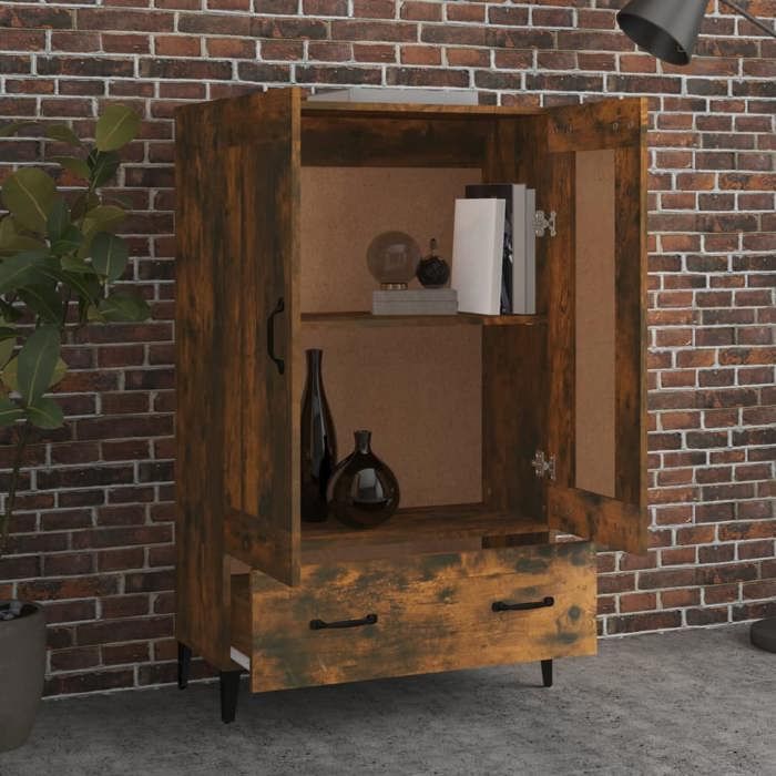 Armoire haut - GUANG - Commode de chambre/buffet - Chêne fumé 70x31x115 cm - Bois dingénierie @@A4204