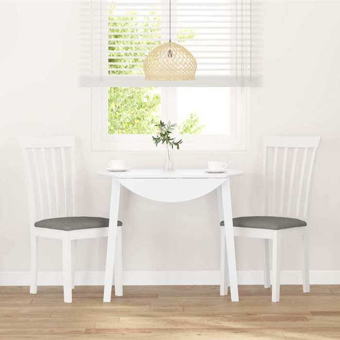 Chaises de salle à manger - CLARENCE - 2 pièces - Blanc et gris - Bois dhévéa massif - Tissu polyester