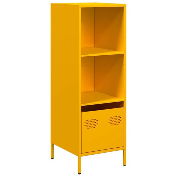 Buffet haut en acier - GKO - Jaune moutarde - 35x39x103 5 cm - 2 compartiments - 1 tiroir - Assemblage requis