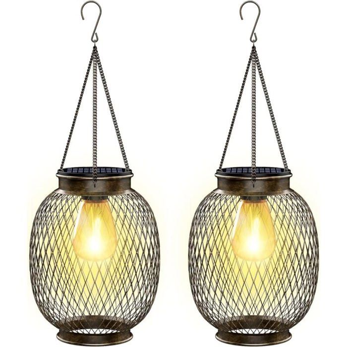 Lanterne solaire extérieure suspendue - MICH - IP65 étanche - 2 pièces - Ampoule LED - Métal antirouille
