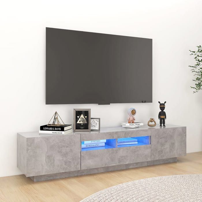 SALE 2026 Armoire TV moderne Gris - Meuble TV avec lumières LED Gris béton 180x35x40cm PRO529313125