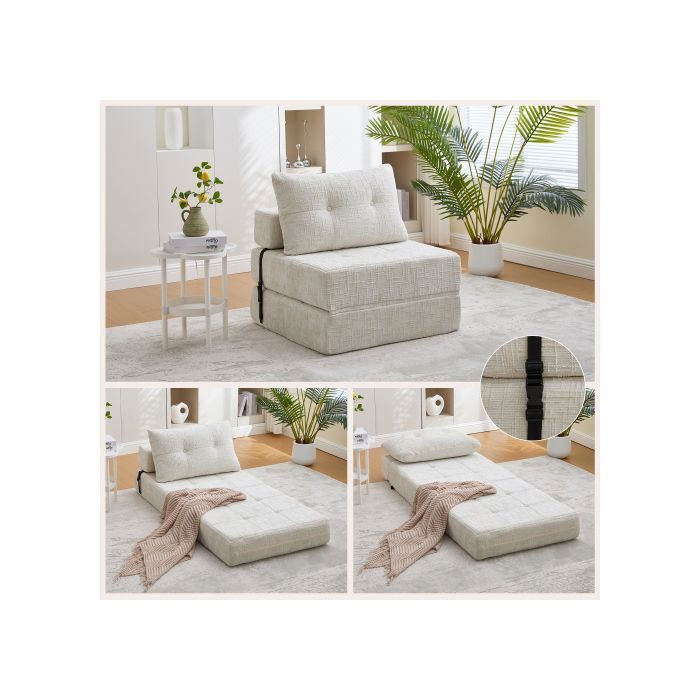 Canapé-lit pliable avec coussin matelas pliant avec dossier sofa portable confortable au sol idéal pour salon et chambre